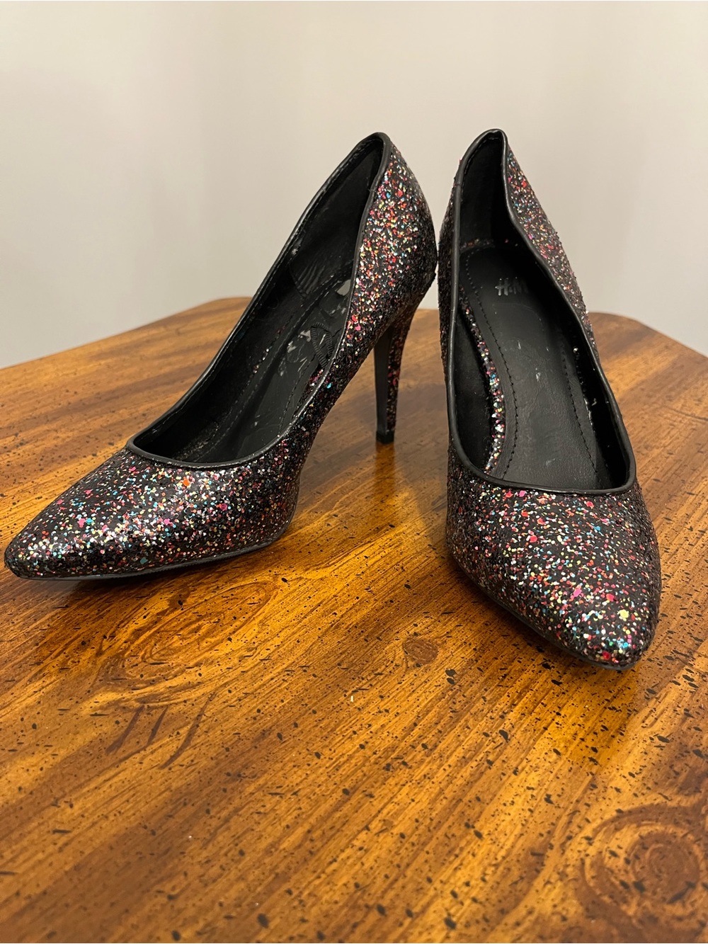 H&M Women’s Black Multi-Glitter Pointed Toe High Heels Size 36